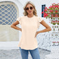 Solid Color Pleated Casual Women's Top - Short Sleeved Style