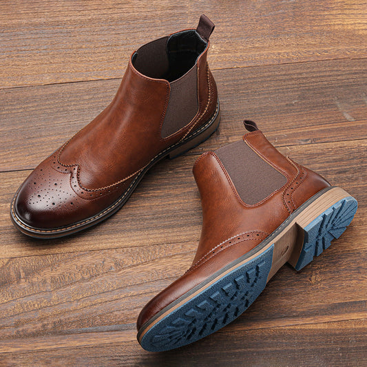 Mid-top Brogue Casual Men's Boots - Carved Vintage Four Seasons Single Shoes