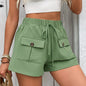 Women's Casual Lace-Up Shorts with Double Pockets and Elastic Waist