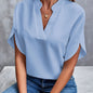 Summer New V-neck Casual Shirt for Women – Pure Color Short-Sleeved Versatile Top