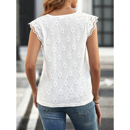 Sleeveless Lace Collar Top with Lace Short Sleeves