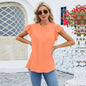 Solid Color Pleated Casual Women's Top - Short Sleeved Style