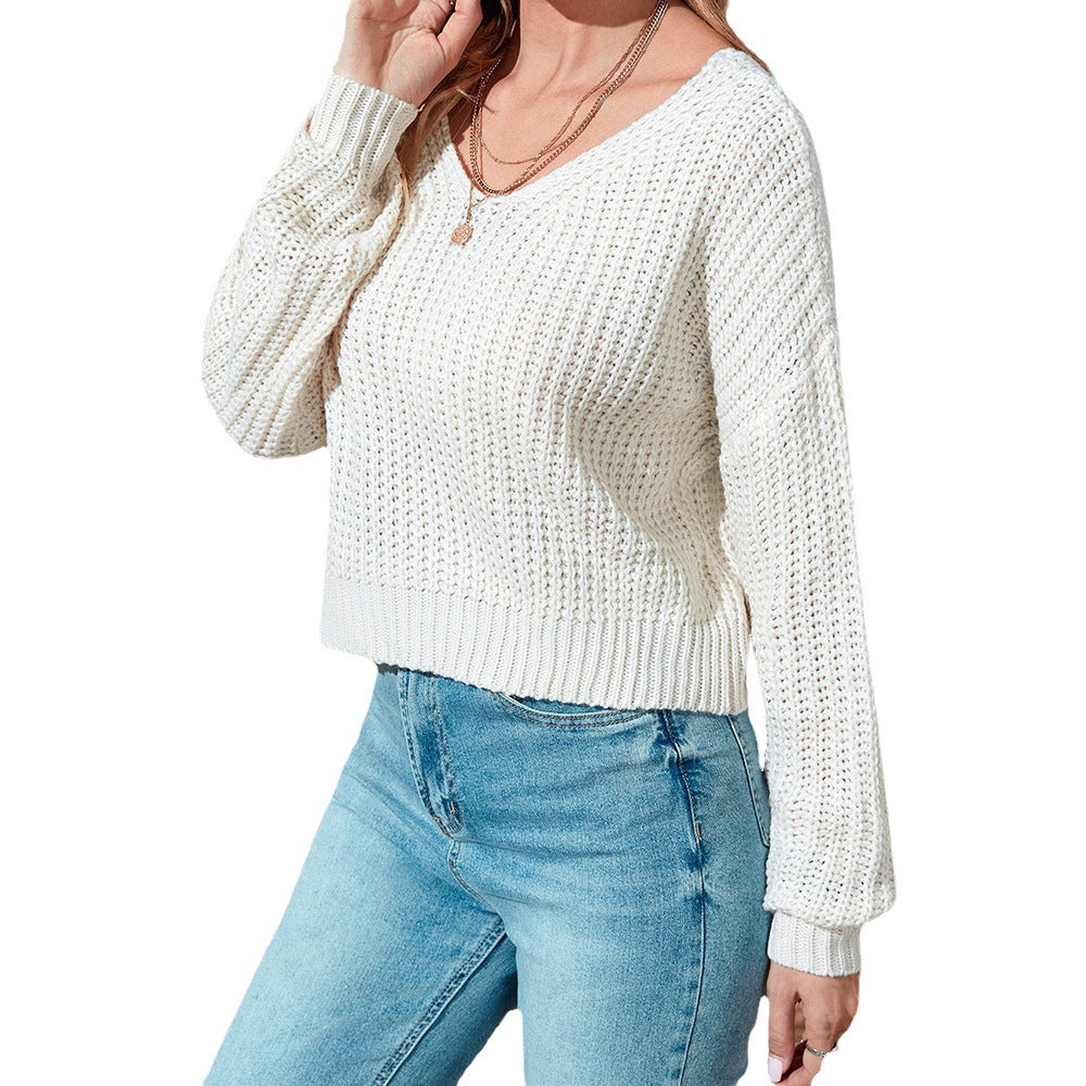 Mesh See-through Knitted Shoulder Bottoming Shirt Sweater For Women