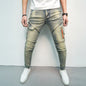 Spring and Summer Men's Skinny Jeans with Elastic Stitching and Zipper Decorations for Stylish Comfort