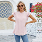 Solid Color Pleated Casual Women's Top - Short Sleeved Style