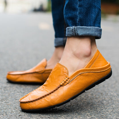 Genuine Leather Men's Shoes - Casual Cowhide British Soft Bottom Footwear
