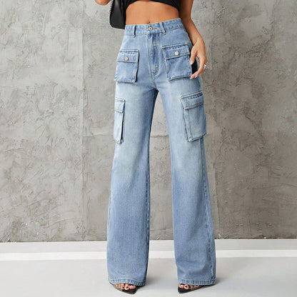 Women's High Waist Denim Trousers - Slimming Work Clothes