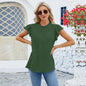Solid Color Pleated Casual Women's Top - Short Sleeved Style