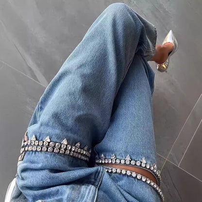 Blue Women's Jeans with Holes - Straight Fit Style
