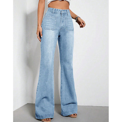 Women's High Waist Denim Trousers - Loose Fit