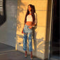 Blue Women's Jeans with Holes - Straight Fit Style