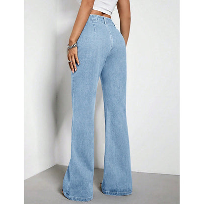 Women's High Waist Denim Trousers - Loose Fit