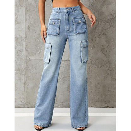Women's High Waist Denim Trousers - Slimming Work Clothes
