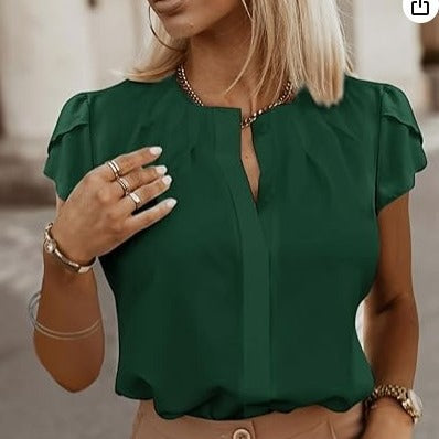 Women's Button Decorated Short-Sleeved Shirt Casual Top