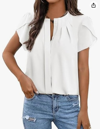 Women's Button Decorated Short-Sleeved Shirt Casual Top