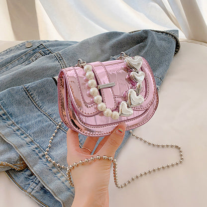 New Laser Pearl Tote Bag Saddle Girl Mini