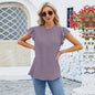 Solid Color Pleated Casual Women's Top - Short Sleeved Style