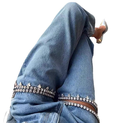 Blue Women's Jeans with Holes - Straight Fit Style