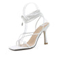 Vintage High Heel Sandals - Square Toe Cross Strap Women's Sandals