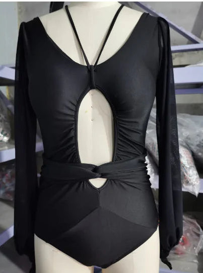 Vintage One Piece Swimsuit Long Sleeve Women's Plus Size Bathing Suit Monokini Summer Print Bandage - Store 48