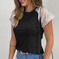 Sequined Summer Blouse O-Neck Short Sleeve Slim Fit - Store 48