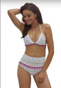 Blue White Striped Bikini with Pom Poms