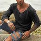 Men's Boho Casual T-shirt with Loose Fit Long Sleeves and Collar