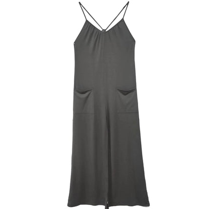 Ladies Jumpsuit with Solid Color Chest Pleated Design and Cross Suspenders