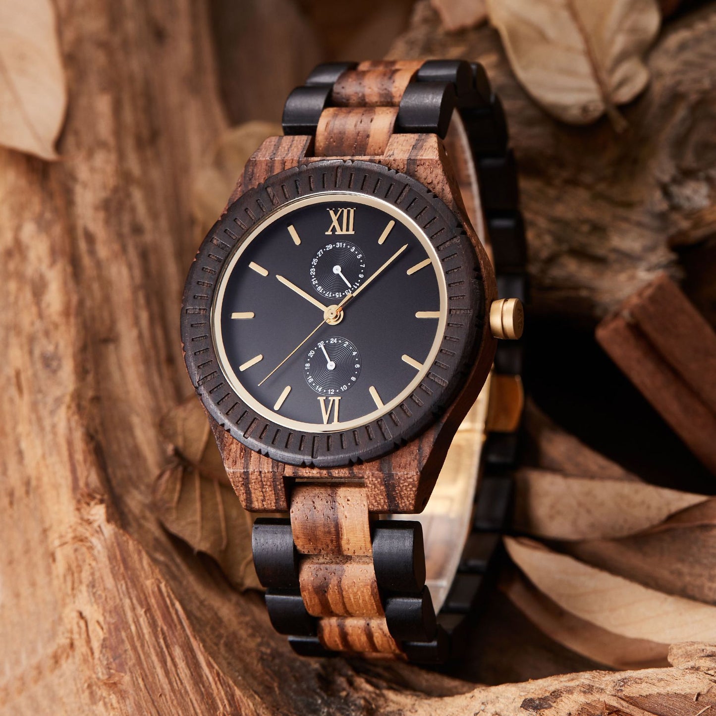 Men's Multi-functional Wooden Watch Quartz Movement