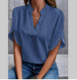 Summer New V-neck Casual Shirt for Women – Pure Color Short-Sleeved Versatile Top
