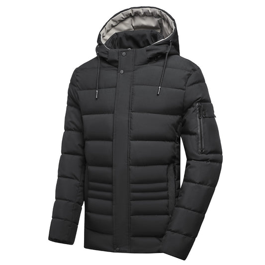 Fleece-lined Men's Coat - Hooded Plus Size Thickened Cotton Clothing