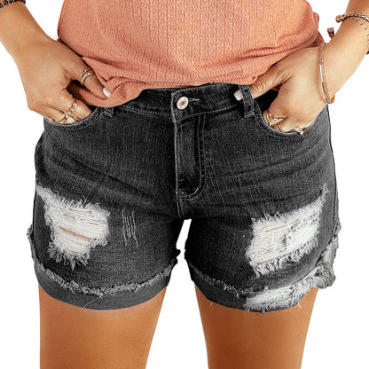 Women's Washed Frayed Shorts for Summer Casual All-Matching Style
