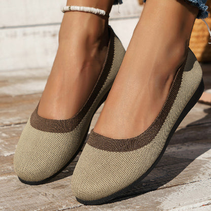 Knit Slip-on Work Shoes: Breathable Low-cut Pumps Flat Round Toe Flying Woven Design