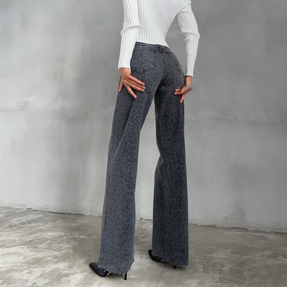 Leopard Print Narrow Jeans for Women - Stylish Trendy Fashion