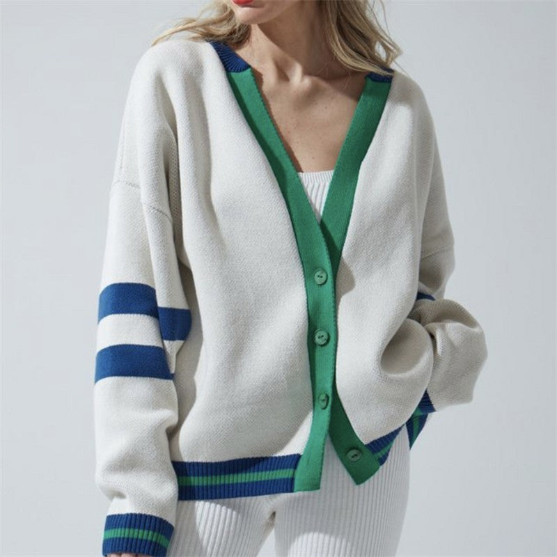 Fashion Color Contrast Striped Minimalist Knitted Loose Sweater