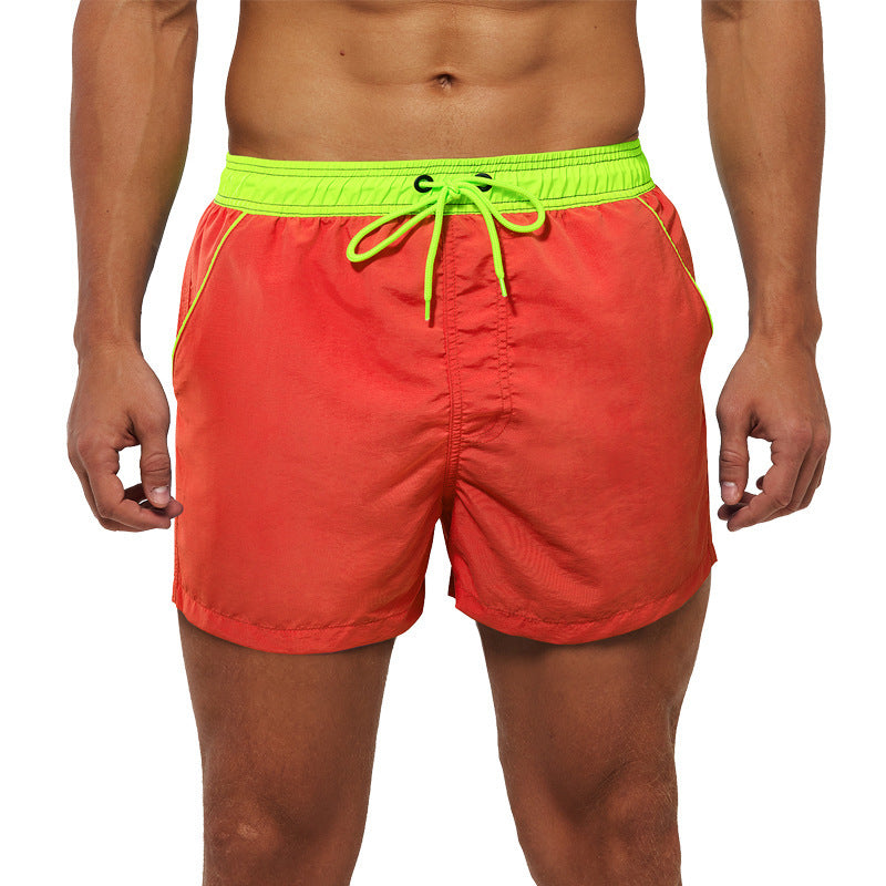 Men's Beach Boardshorts Quick-Drying Waterproof Lining Solid Color 3-Point Pants with Back Pocket Zipper