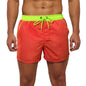 Men's Beach Boardshorts Quick-Drying Waterproof Lining Solid Color 3-Point Pants with Back Pocket Zipper