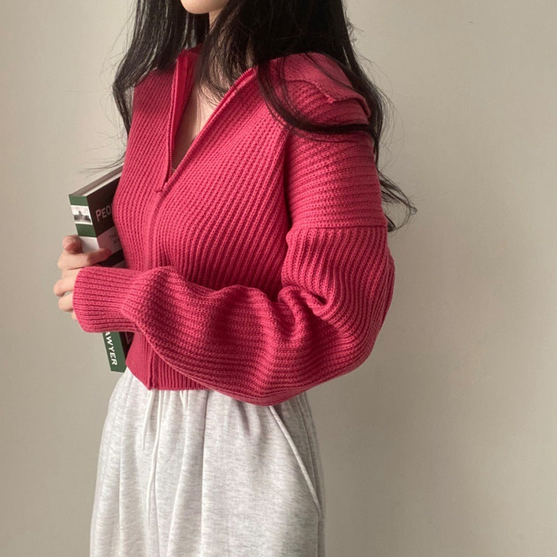 Lapel Zipper Casual Versatile Sweater Coat