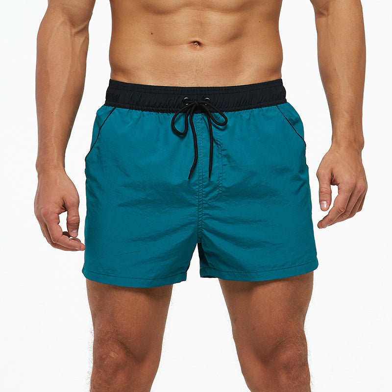 Men's Beach Boardshorts Quick-Drying Waterproof Lining Solid Color 3-Point Pants with Back Pocket Zipper