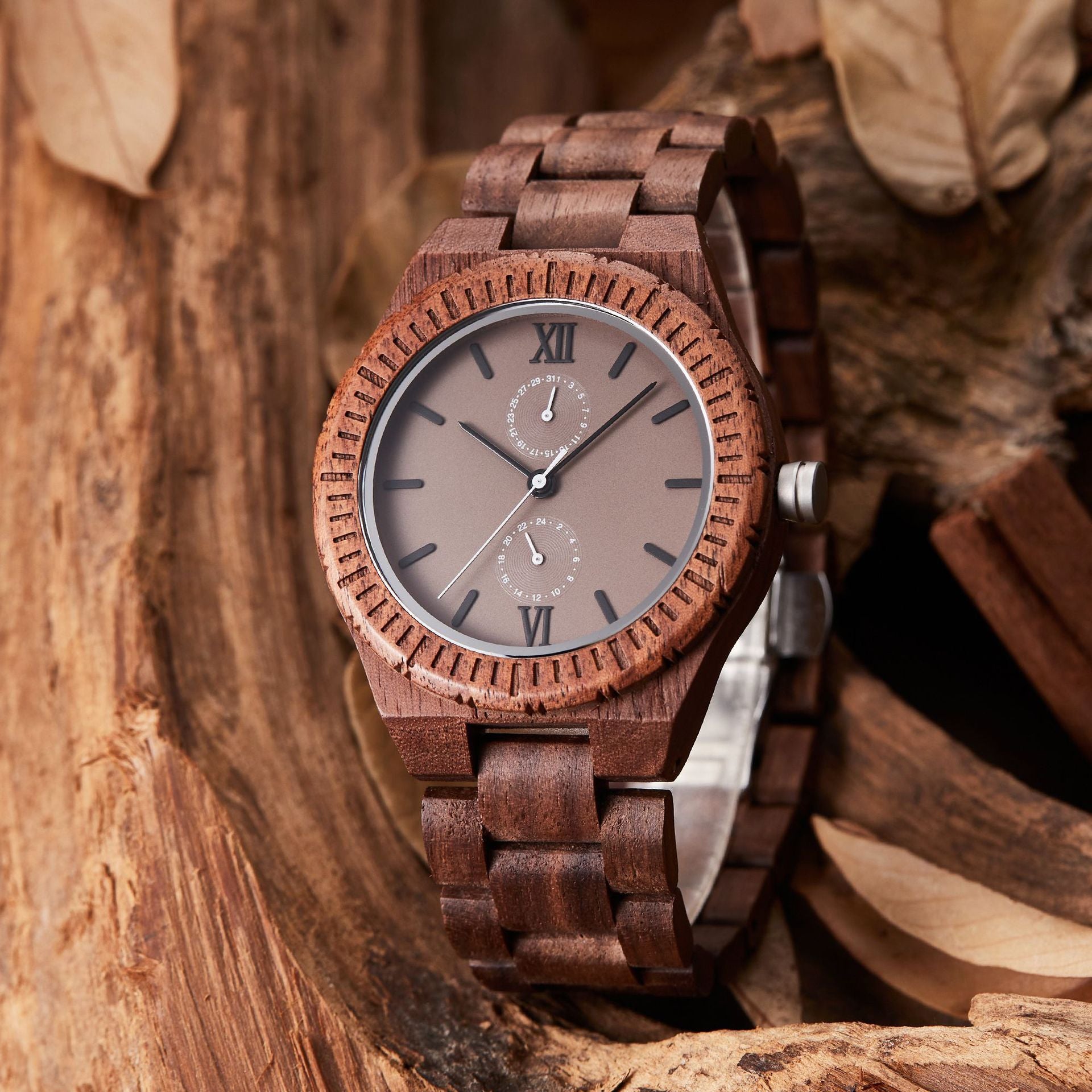 Men's Multi-functional Wooden Watch Quartz Movement