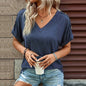 Solid Color Short Sleeve T-shirt | Fashionable Button Design