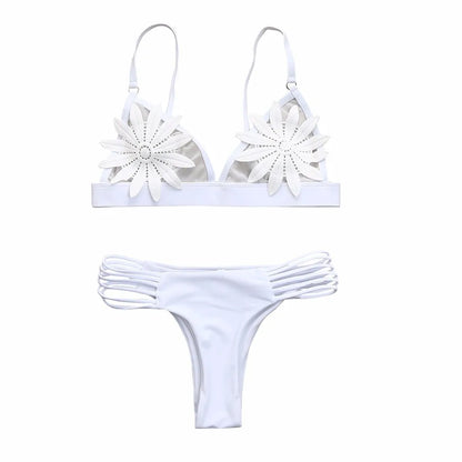 Floral Push-Up Bikini Set - White Padded Bra Swimwear for Women