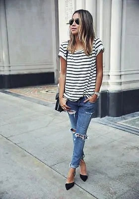 New Fashion Women's Striped Summer Top - Casual Short Sleeve Loose Fit