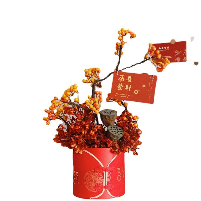 Liu Holly Flower Arranging Bucket Chinese Style New Year Living Room Decoration