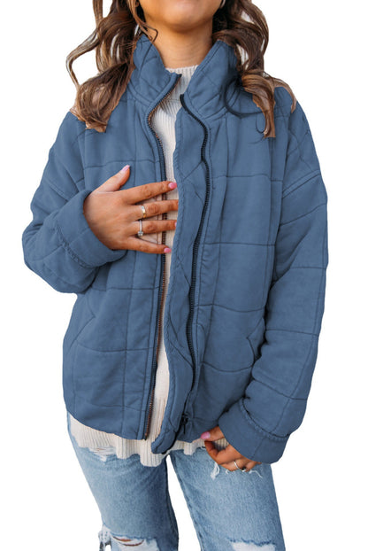 Stand Collar Cotton Jacket - Loose Long Sleeve Coat