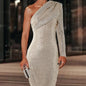 Silver Sequin Formal Dress - One Shoulder Sequin Evening Gown