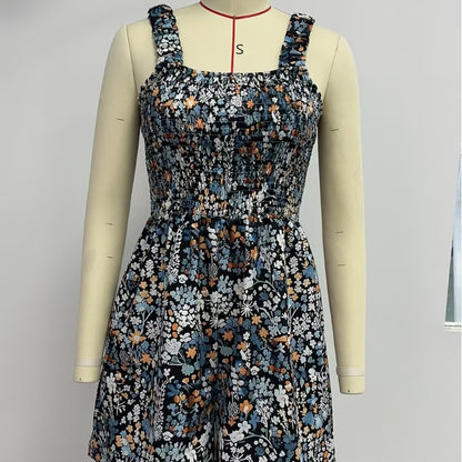 Flower Print Jumpsuit Summer Fashion Sleeveless Beach Bodysuit