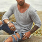 Men's Boho Casual T-shirt with Loose Fit Long Sleeves and Collar