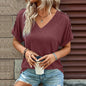 Solid Color Short Sleeve T-shirt | Fashionable Button Design