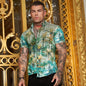 Men's Summer Slim Fit Shirt - Fashion Stretch 3D Printing Lapel Short Sleeves